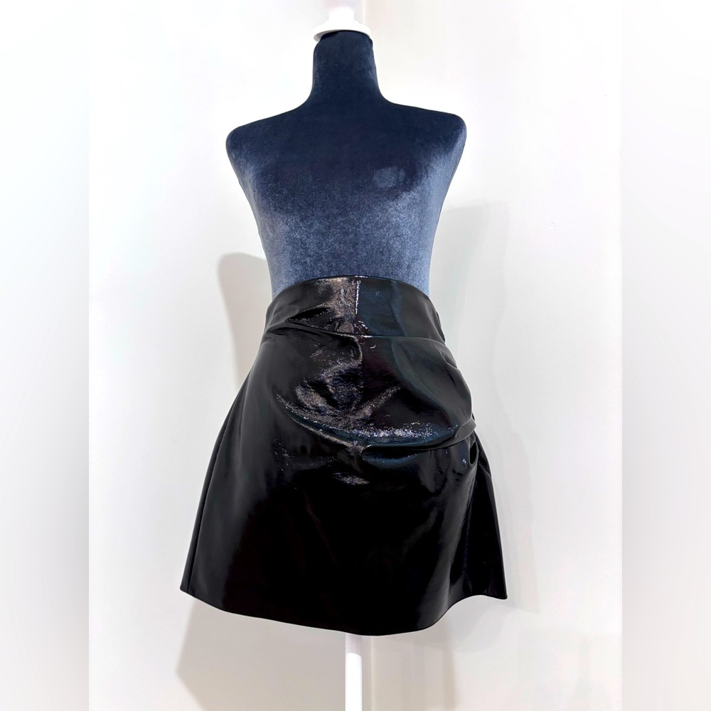 Zara Black Metallic Ruched Faux Leather Mini Size S